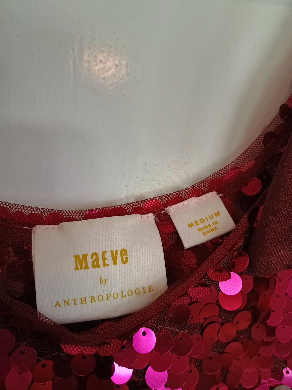 Maeve Anthropologie Pink Red Sequin Bow Strap Tank Top Medium Party Holiday - Picture 4 of 7